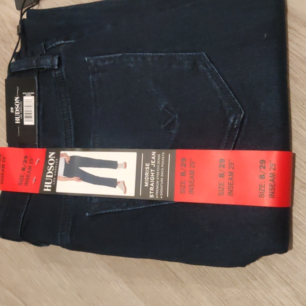 New!Hudson LA Jeans Dark Blue Midrise Stretch Straight Back Denim Pockets Jeans - Picture 11 of 12